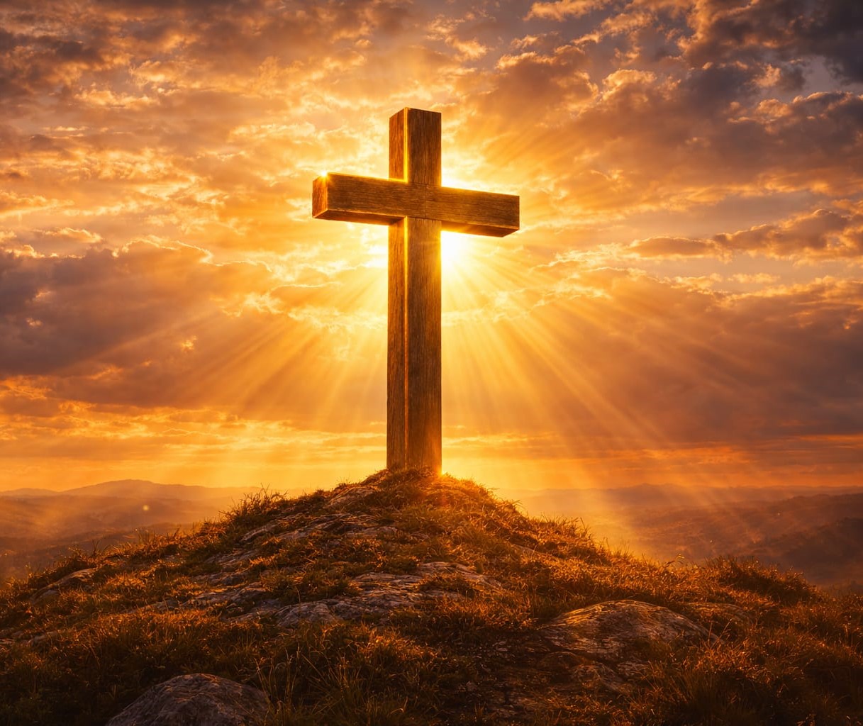 Cross against golden sky